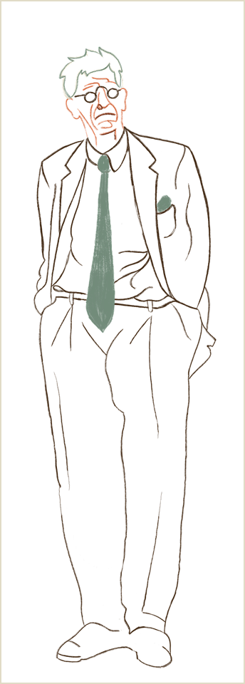 Hand-drawn illustration of a man in a suit